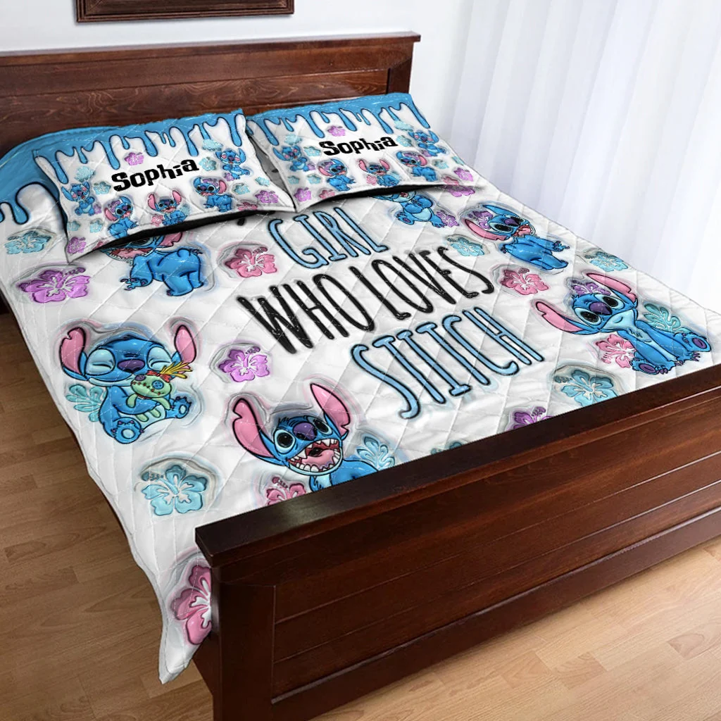 Personalized Stitch Quilt Bedding Set Custom Name Gift for Her Quilted Bedding Set GradoCreations