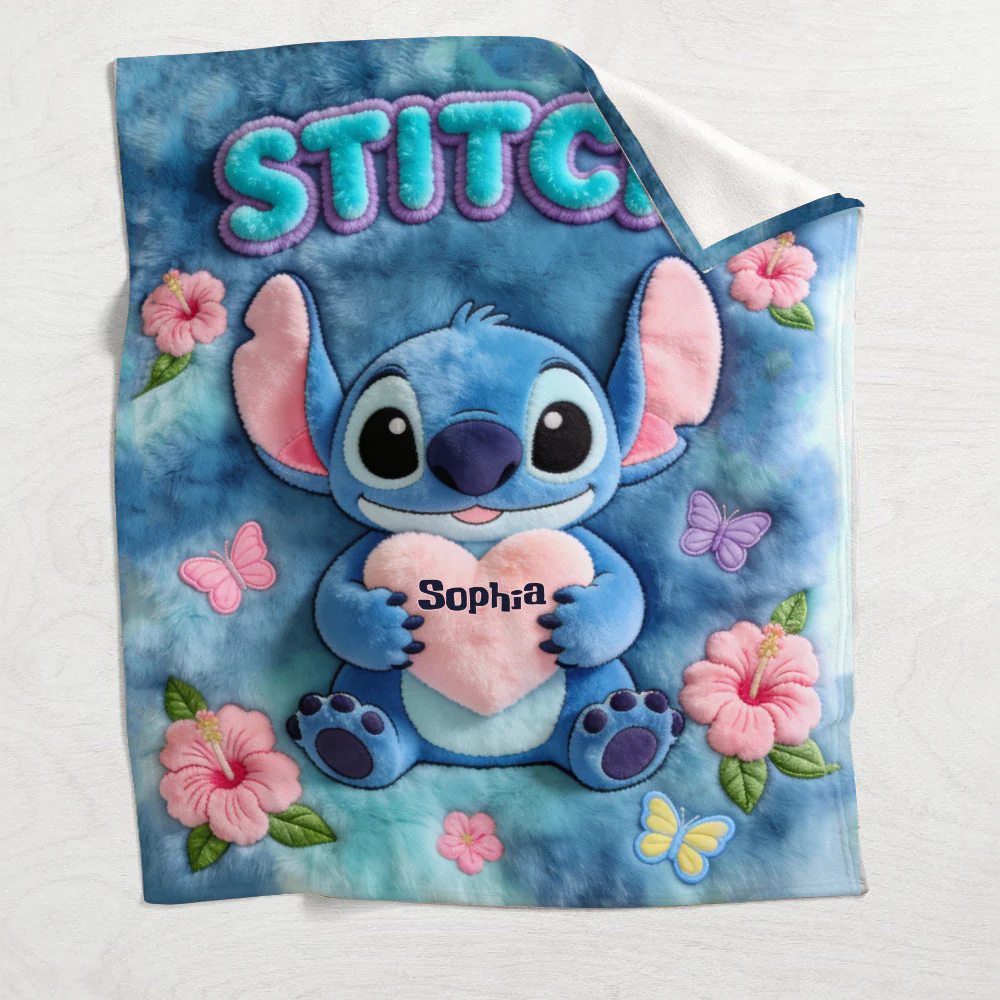 Personalized Stitch Blanket Custom Name Gift for Kids