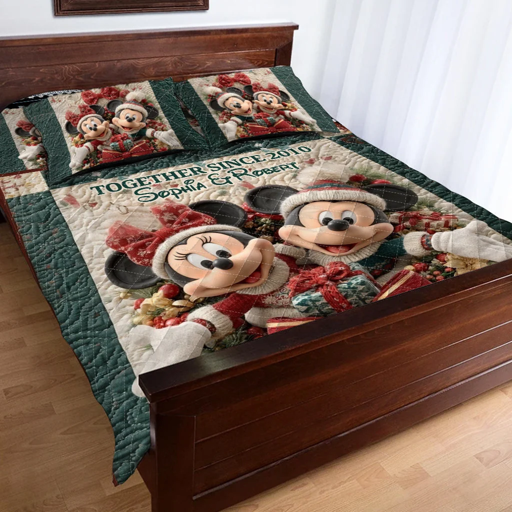 Personalized Mickey & Minnie Quilt Bedding Set for Couples Christmas Gift Quilted Bedding Set GradoCreations