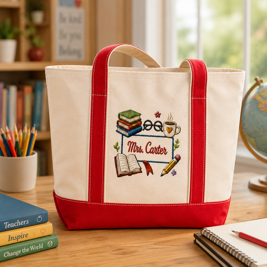 Personalized Embroidered Tote Bag for Teacher - Custom Name Gift
