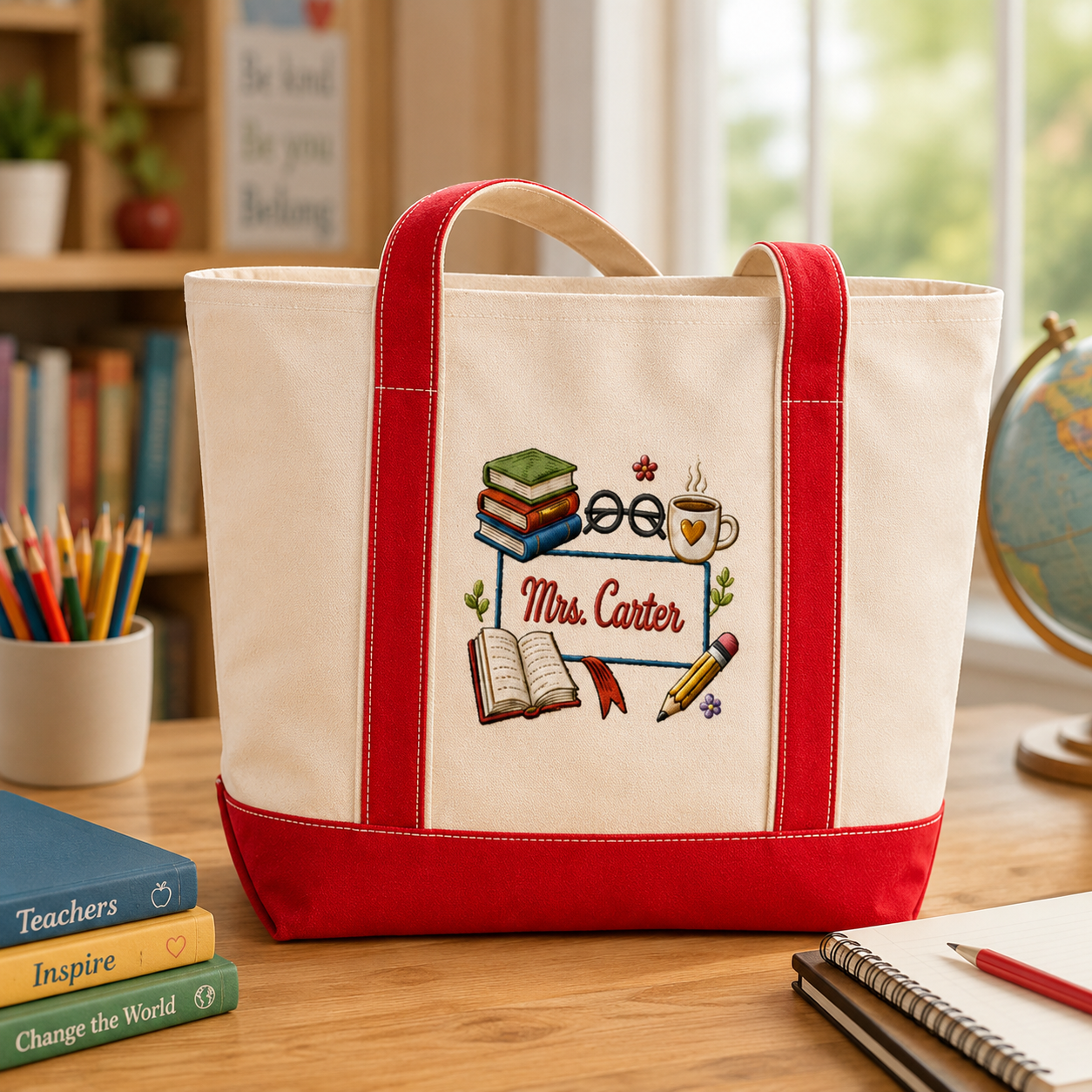 Personalized Embroidered Tote Bag for Teacher - Custom Name Gift