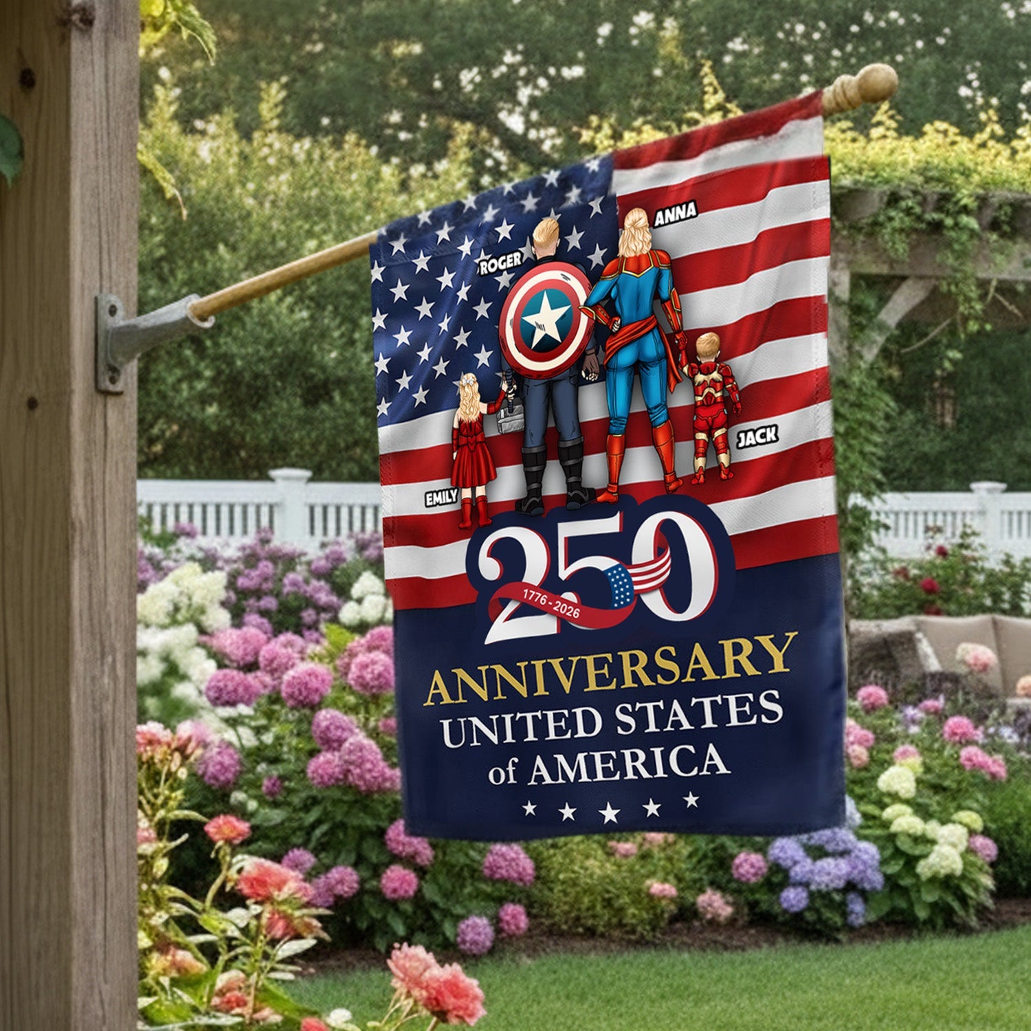 Personalized 250th Anniversary USA Flag Family Gift - Patriotic Decor Flag GradoCreations