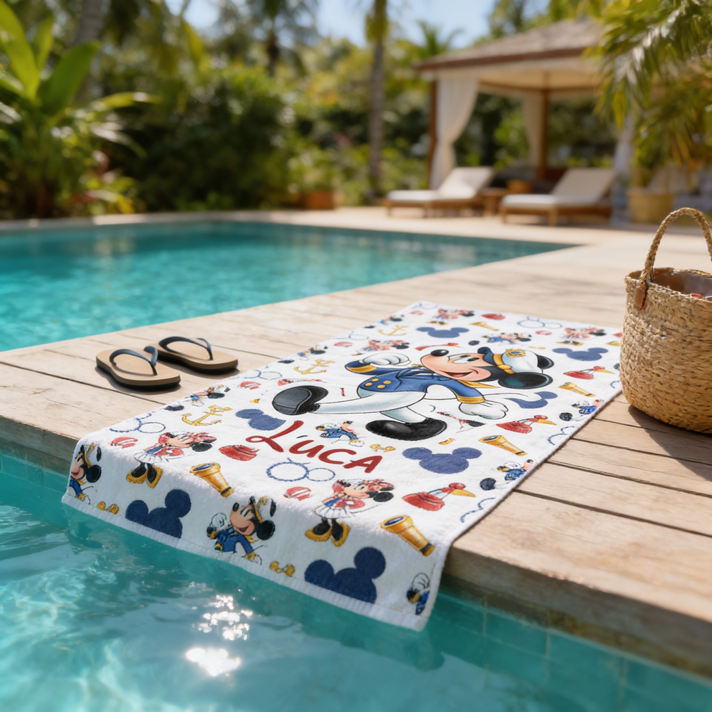 Personalized Mickey Mouse Beach Towel Custom Name Summer Vacation Gift