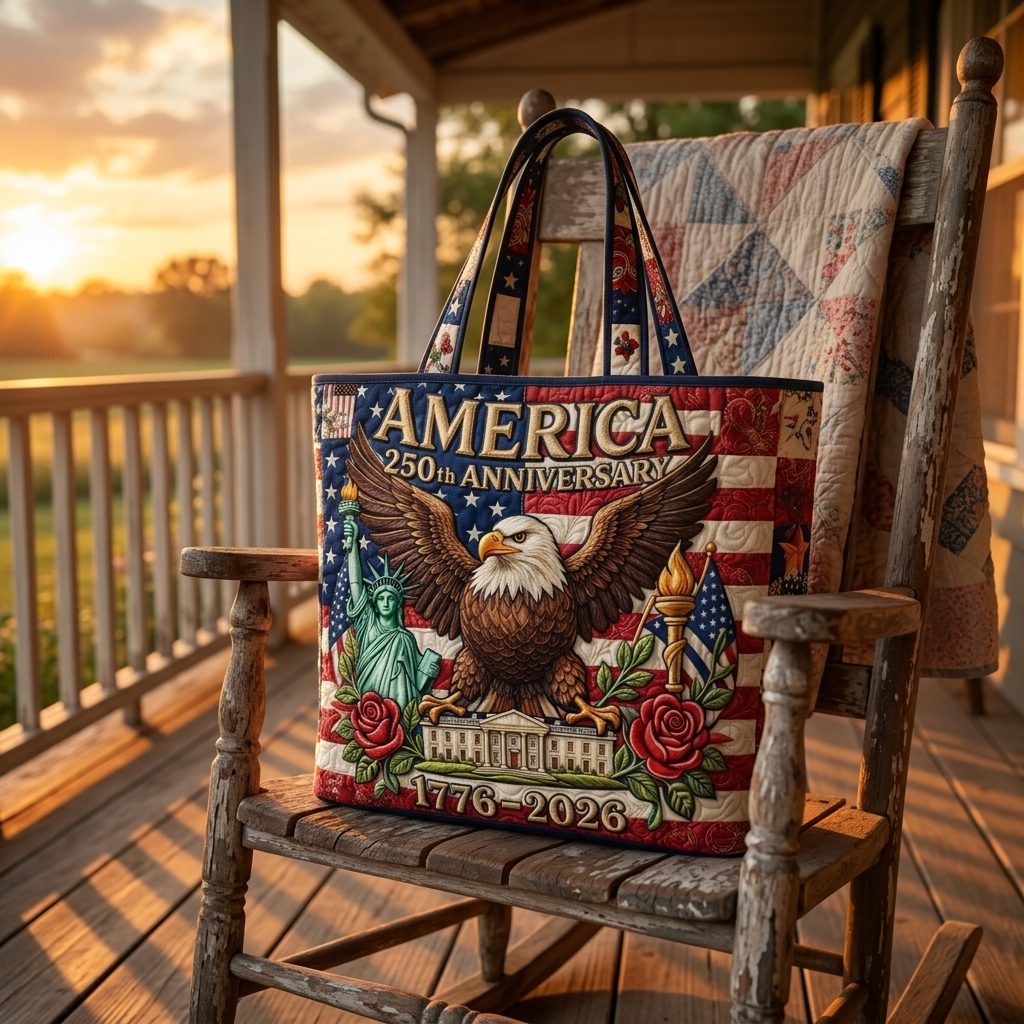 Patriotic Quilted Tote Bag with Eagle Design for Her