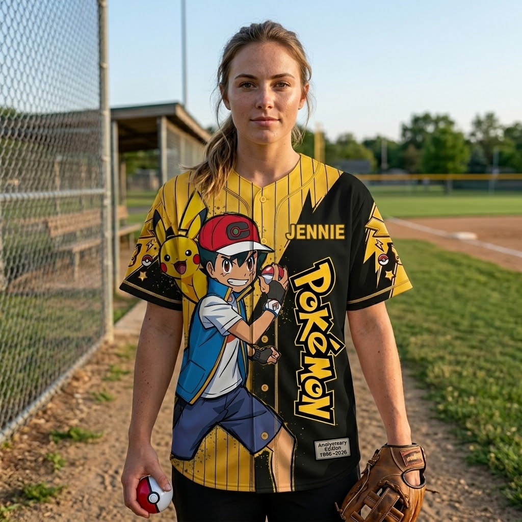 Personalized Pokémon Baseball Jersey Custom Name Gift for Fans