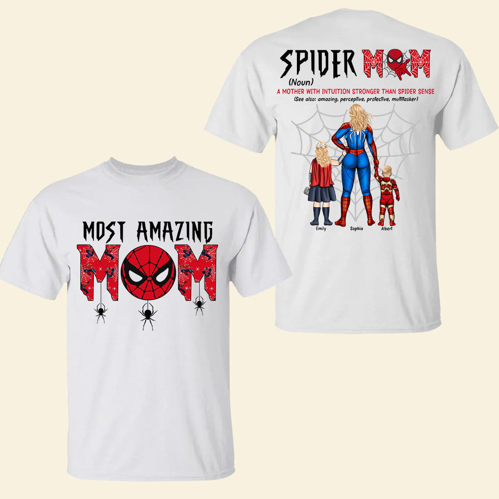 Personalized Spider Mom Shirt Gift for Mother's Day - 2 Sides Cotton Apparel GradoCreations