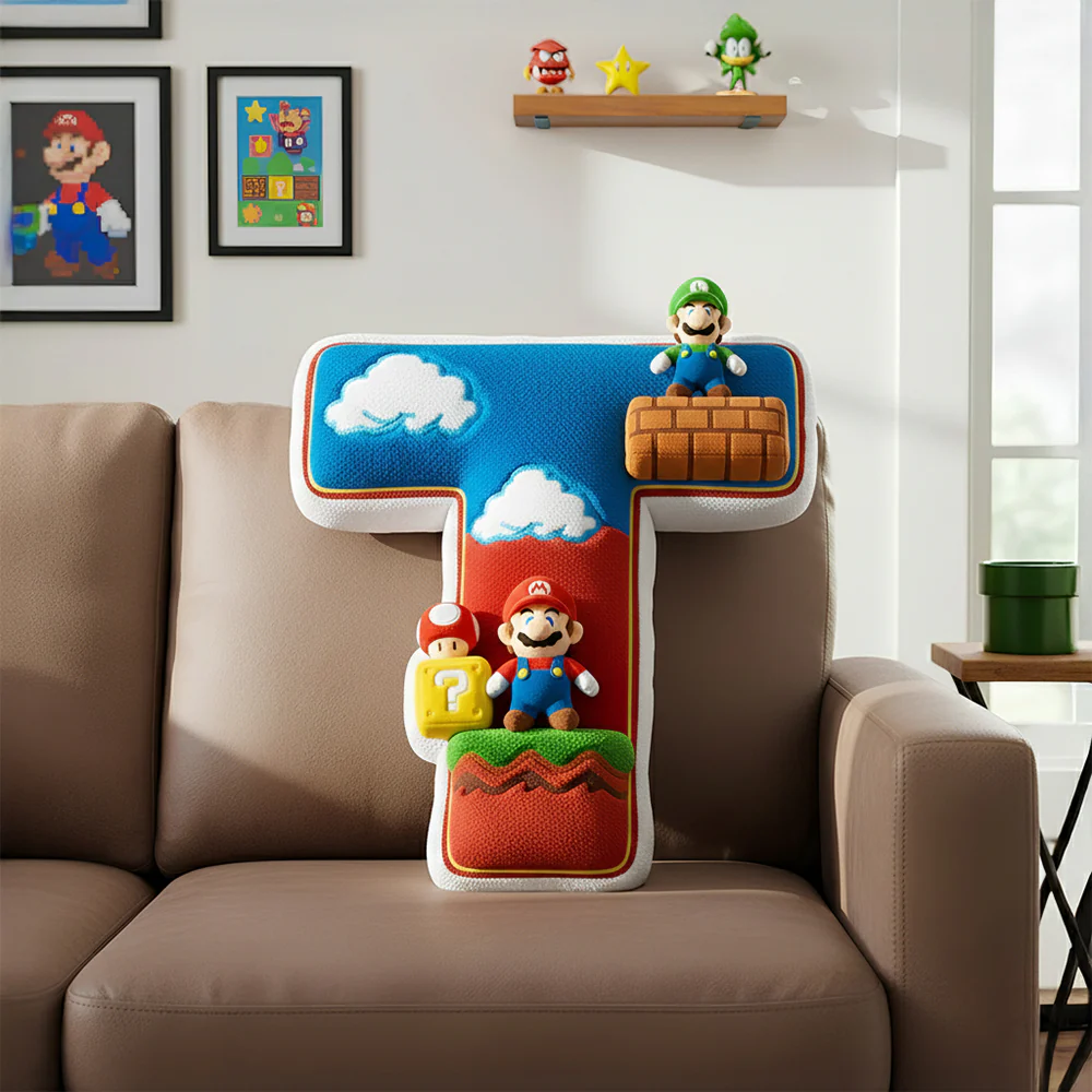 Personalized Mario Adventure Alphabet Pillow Custom Gift for Kids Pillow GradoCreations