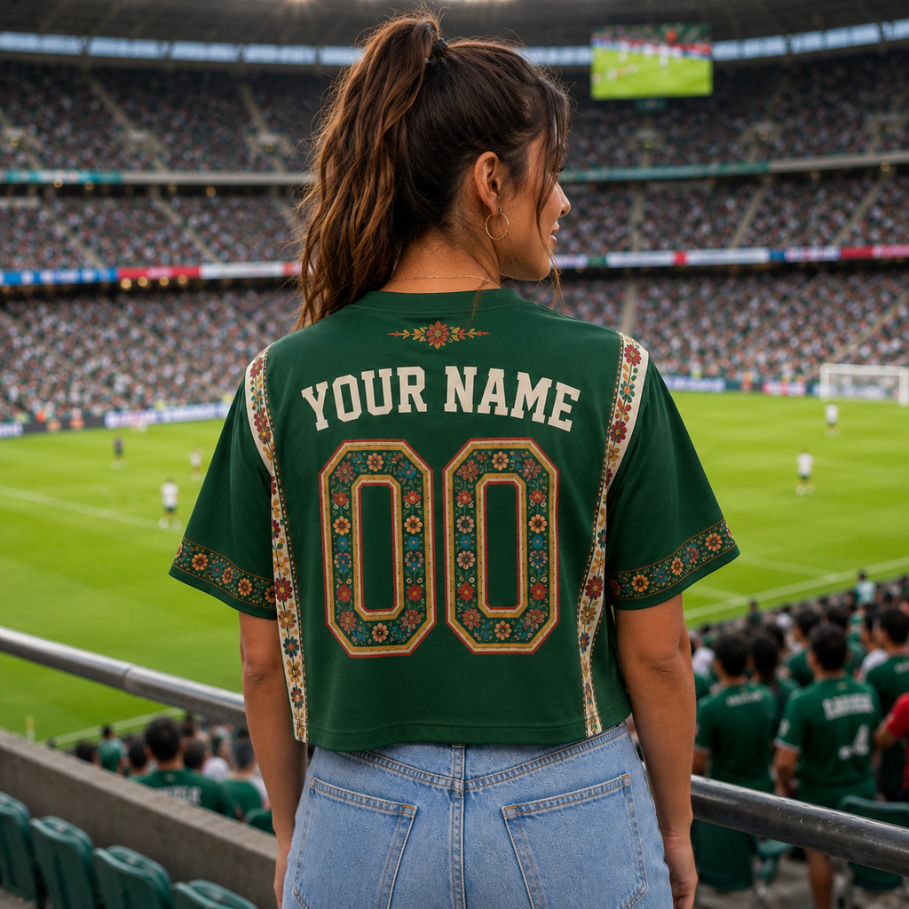 Personalized Mexico Soccer Jersey Crop Tee Custom Name Gift for Football Lovers