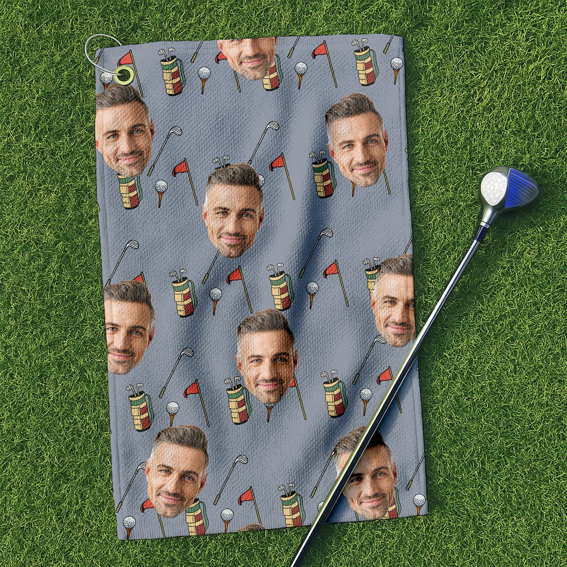 Personalized Golf Towel with Family Faces - Funny Gift for Dad, Grandpa