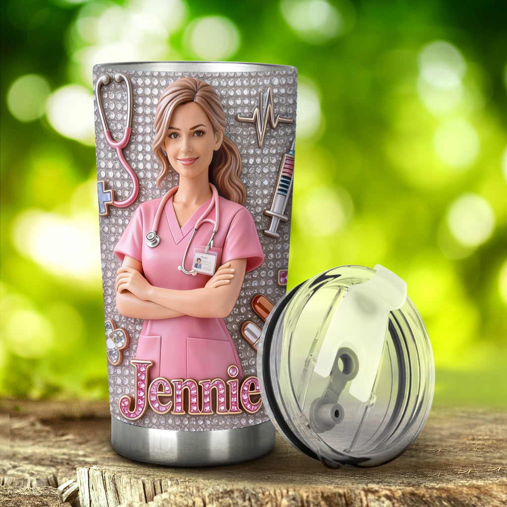 Personalized Nurse Tumbler Custom Name Glitter Gift for Nurse