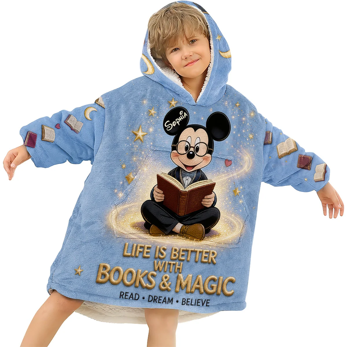 Personalized Books & Magic Hoodie Custom Name Gift for Kids Blanket Hoodie GradoCreations