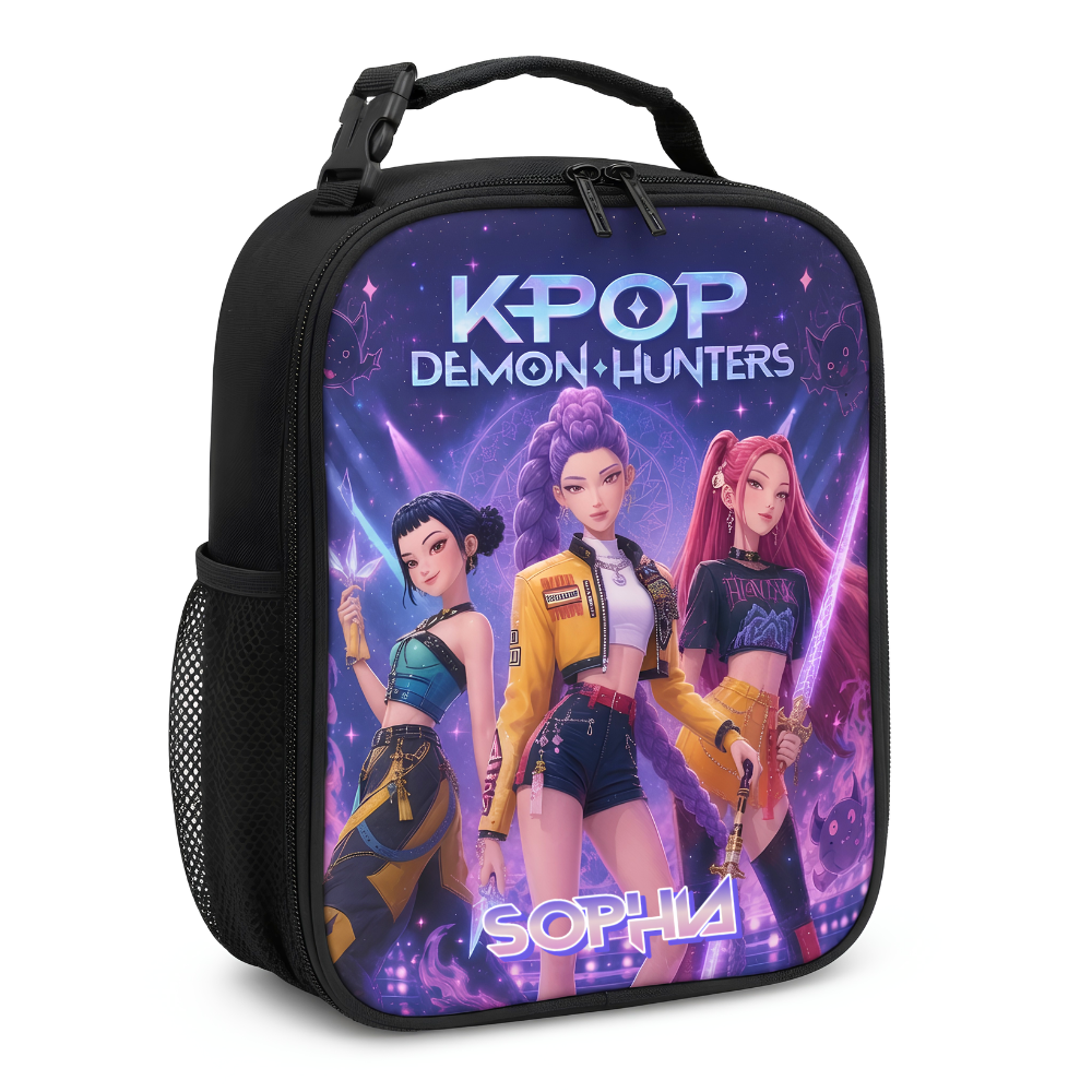 Personalized KPOP Demon Hunters School Set for Girls - Backpack, Lunch Bag, Pencil Case, Water Bottle School Bag+ GradoCreations