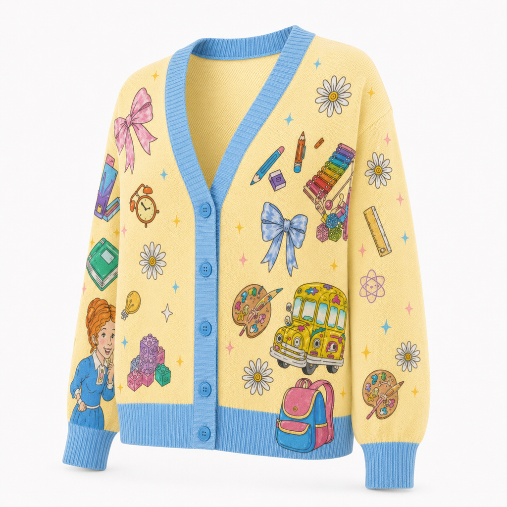 Personalized Magic School Bus Cardigan for Teachers Gift - Custom Name Sweater Cardigan GradoCreations
