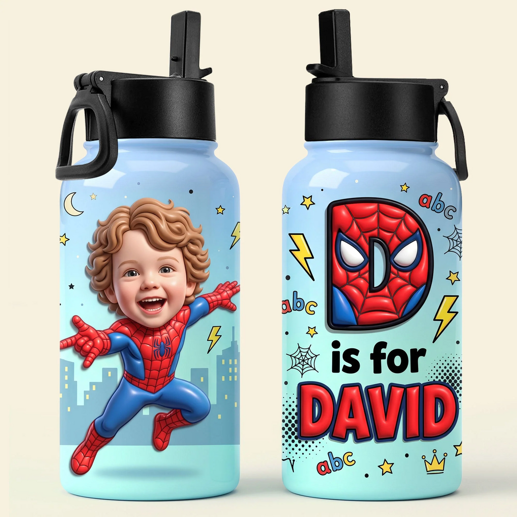 Personalized Kids Stainless Steel Water Bottle Custom Photo Gift Kid Water Bottle GradoCreations