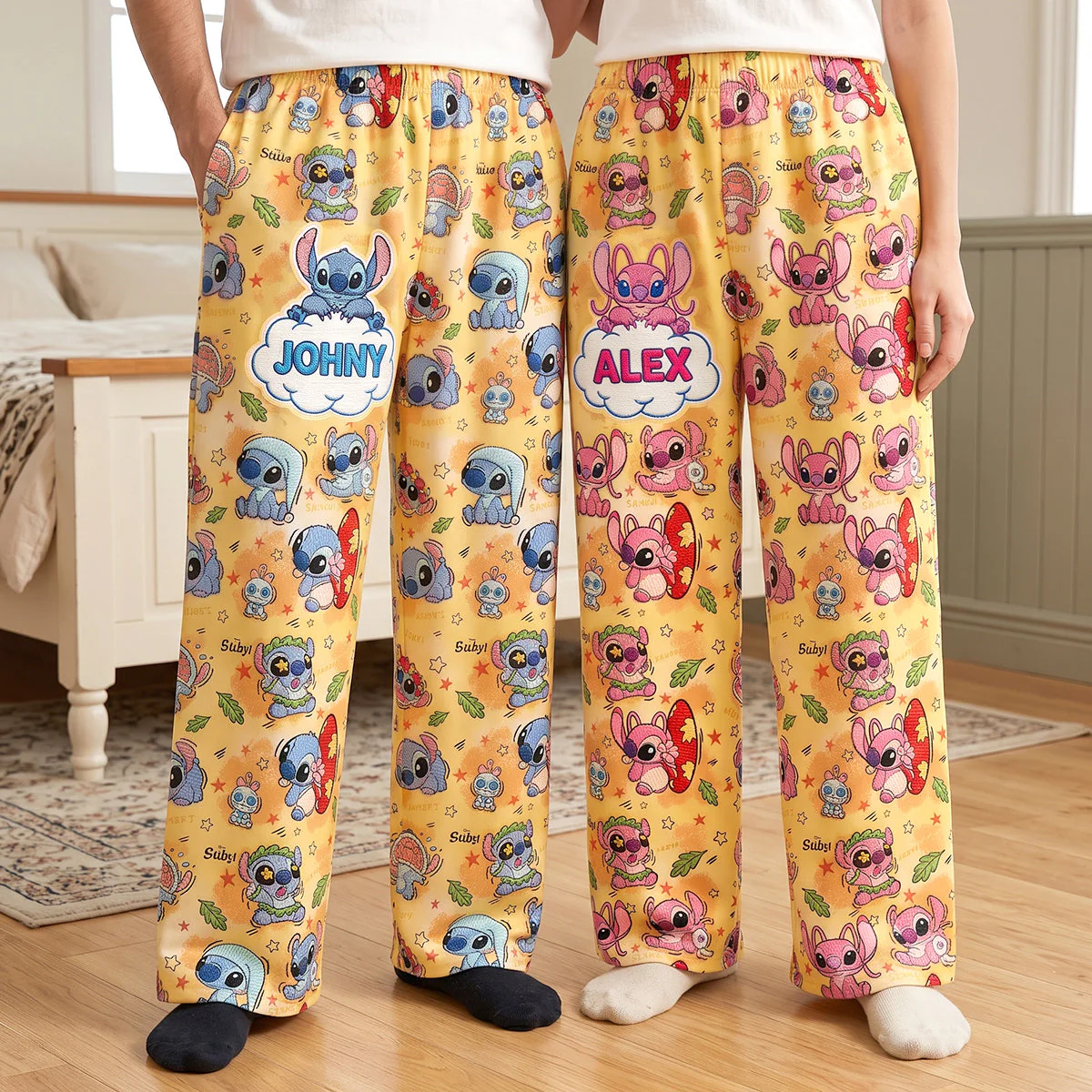 Personalized Pajama Pants for Couples Custom Name Gift AOP Sweatpants GradoCreations