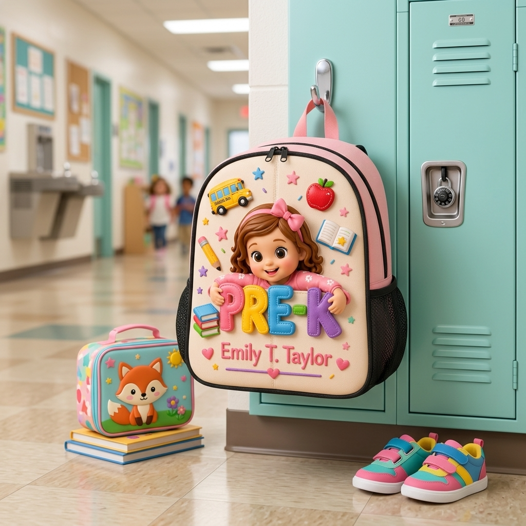 Personalized Pre-K Cartoon Kid Backpack Set with Lunch Bag, Pencil Case & Water Bottle