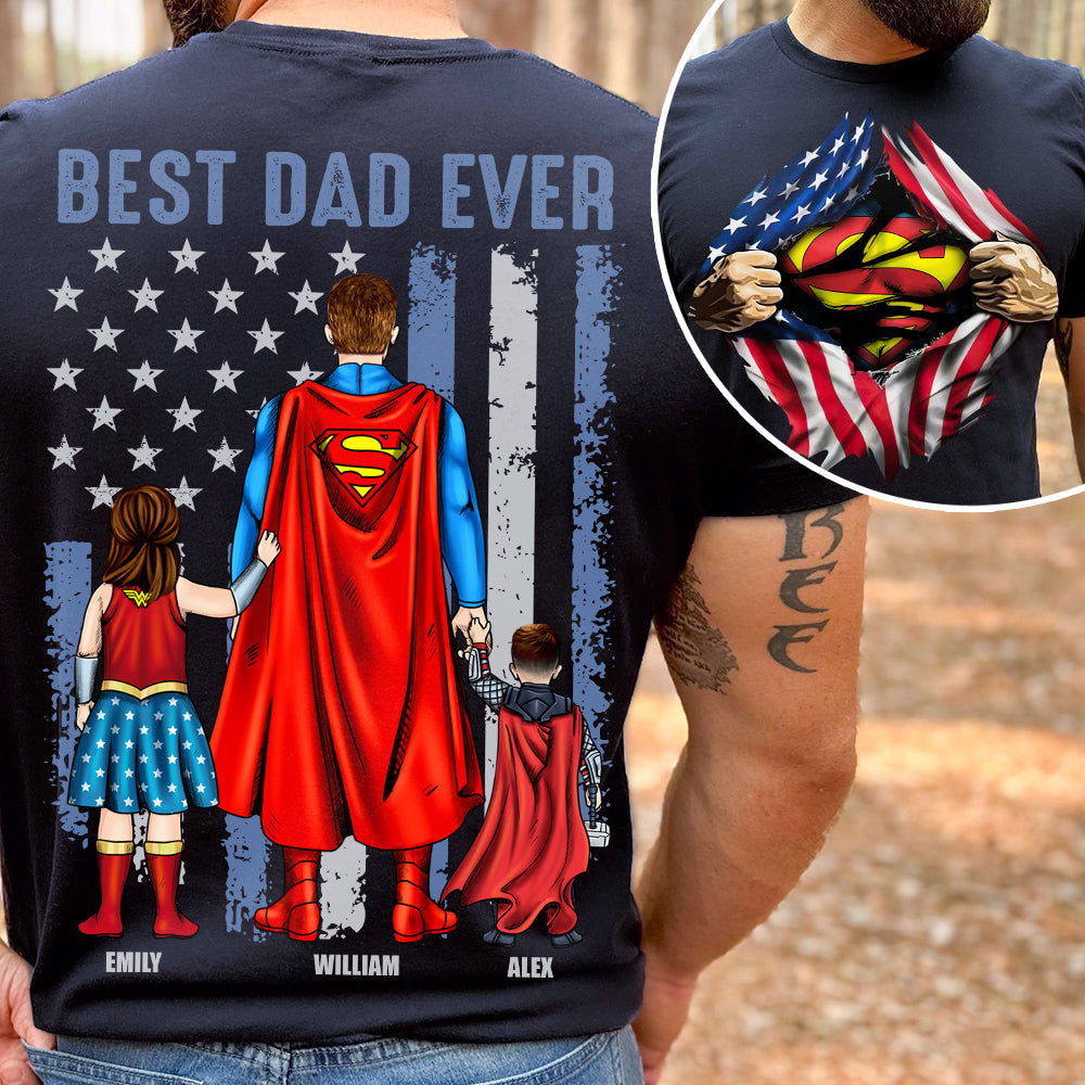 Personalized Superhero Tshirt Best Dad Ever Custom Gift for Father's Day