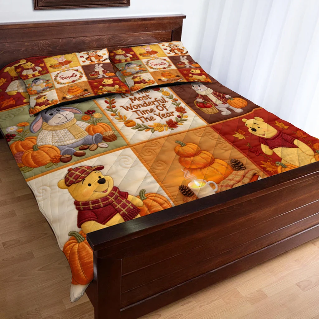 Personalized Quilt Bedding Set Autumn Theme Custom Name Gift for Her Quilted Bedding Set GradoCreations