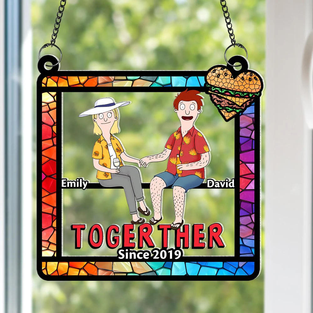Personalized Burger Couple Window Suncatcher Ornament Gift for Anniversary