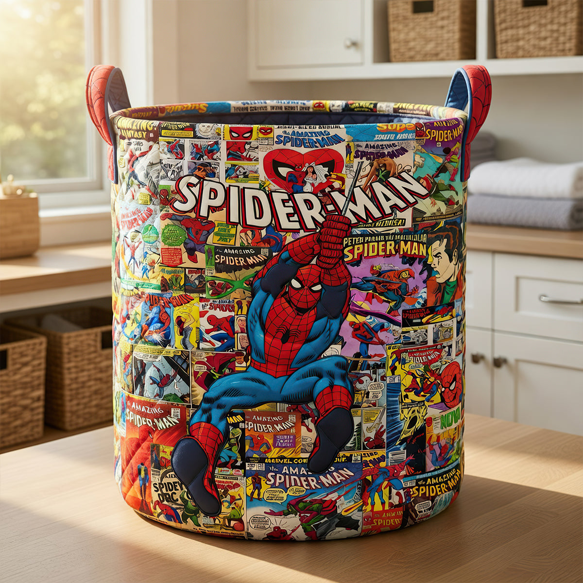 Personalized Spider-Man Quilted Laundry Basket for Kids Quilted Laundry Basket GradoCreations