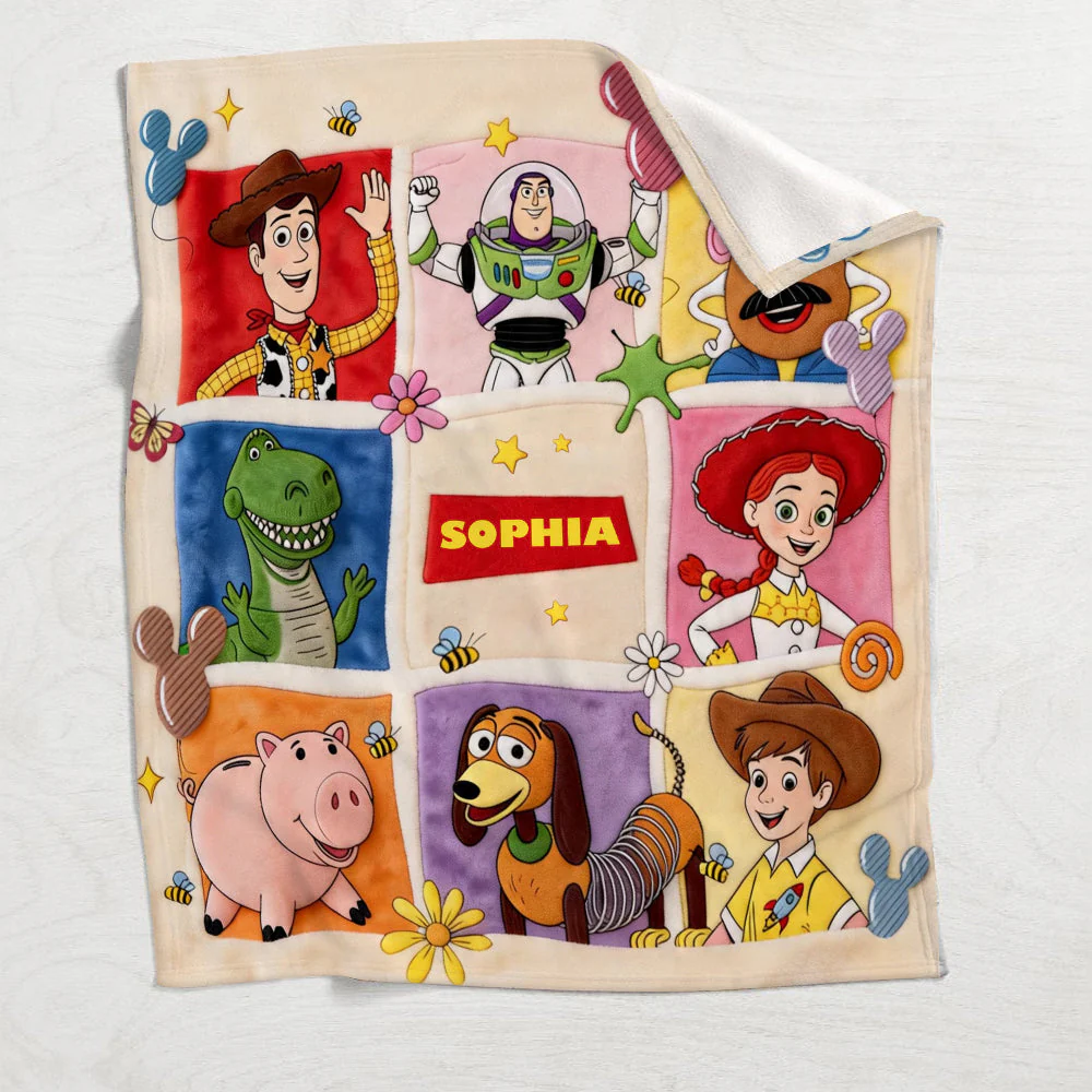 Personalized Kids Blanket Toy Story Characters Custom Name Gift