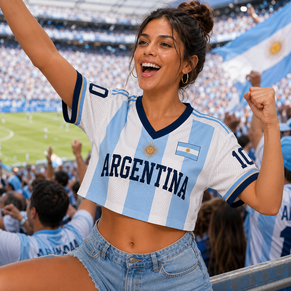 Personalized Argentina Soccer Crop Top Jersey Custom Name Gift for Football Fans