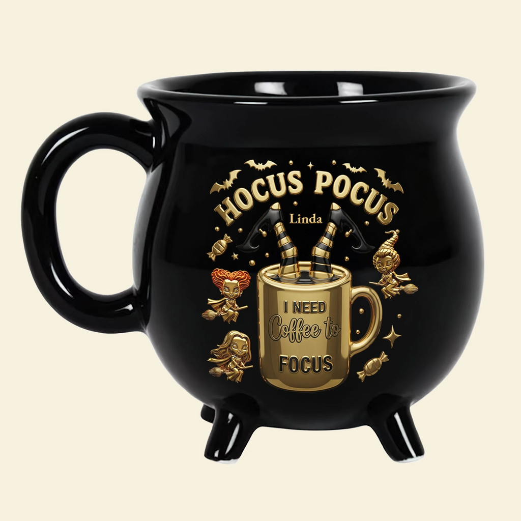 Personalized Cauldron Coffee Mug I Need Coffee to Focus - Halloween Gift for Her Cauldron Coffee Mug GradoCreations