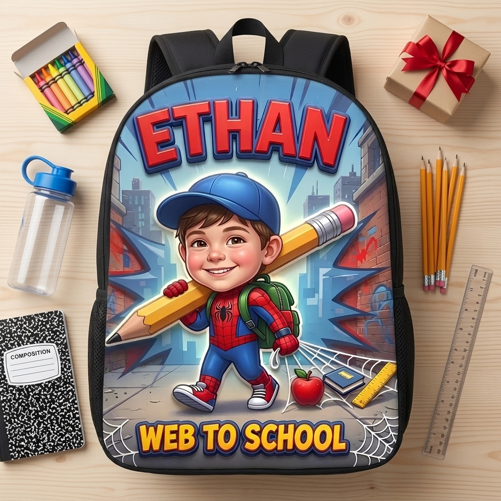 Personalized Superhero Kids Backpack, Lunch Bag, Pencil Case & Water Bottle Gift for Back to School School Backpack GradoCreations