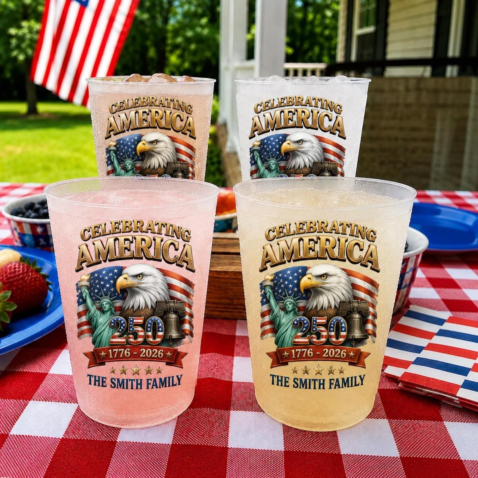 Personalized Frosted Cups USA Flag Eagle Gift for Patriotic Family