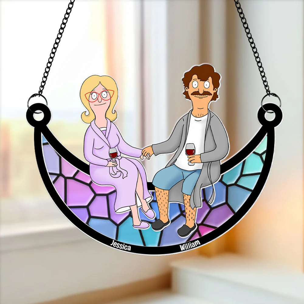 Personalized Burger Couple Suncatcher Ornament Gift for Couples Anniversary