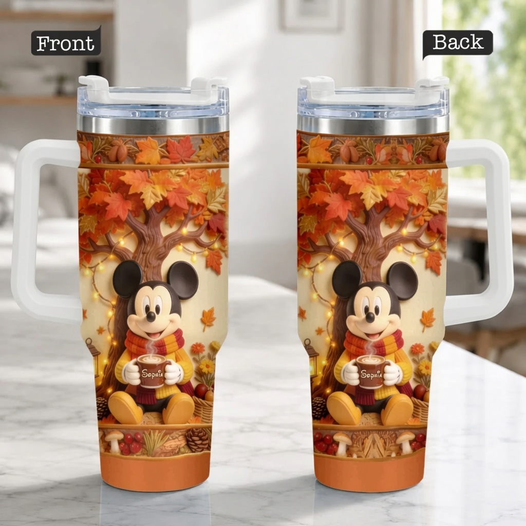 Personalized 40oz Tumbler with Fall Vibes and 3D Effect Gift for Mom