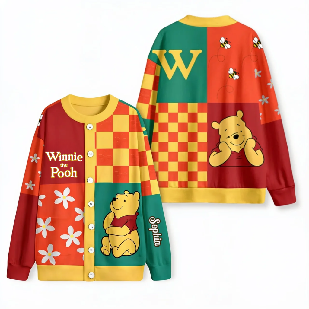 Personalized Winnie the Pooh Cardigan Custom Name Gift for Her Cardigan GradoCreations