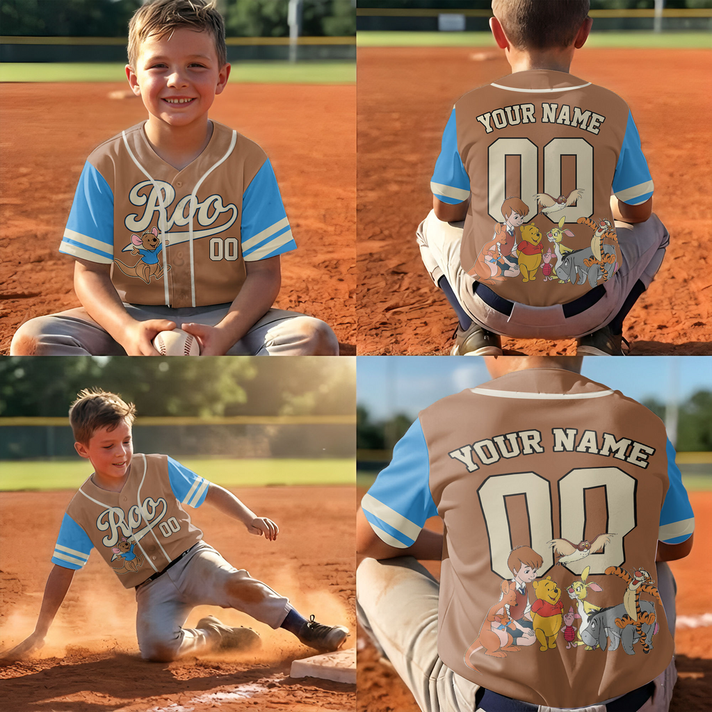 Personalized Baseball Jersey with Honey Bear Characters for Kids and Adults - Unique Family Gift