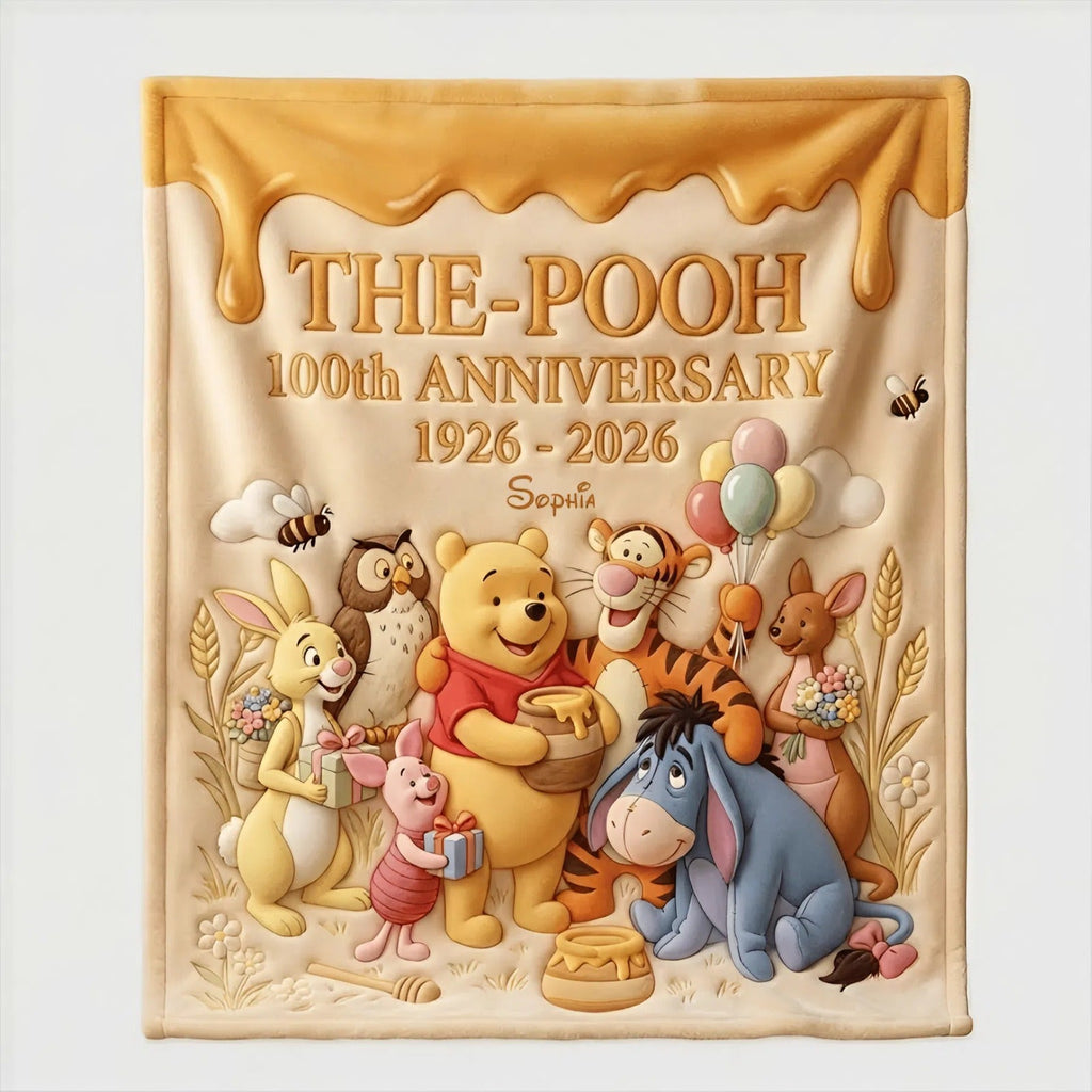 Personalized Winnie the Pooh 100th Anniversary Blanket Gift for Fans