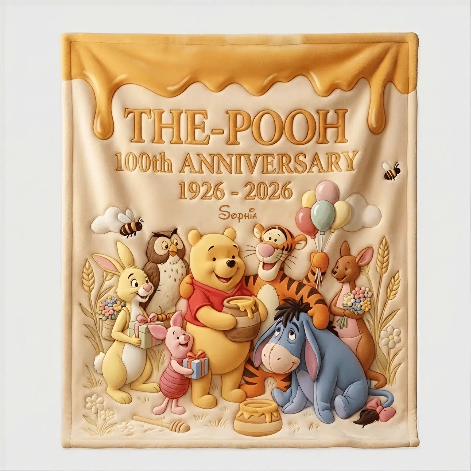 Personalized Winnie the Pooh 100th Anniversary Blanket Gift for Fans