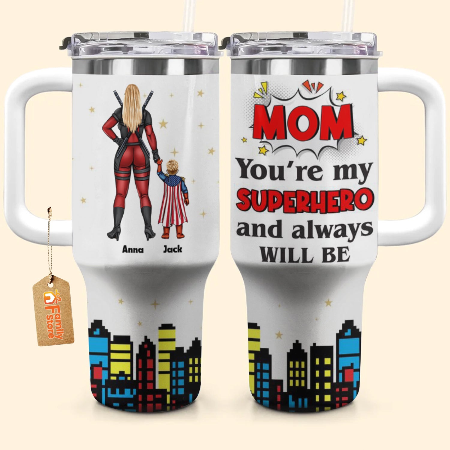 Personalized 40oz Superhero Tumbler Cup Gift for Mom