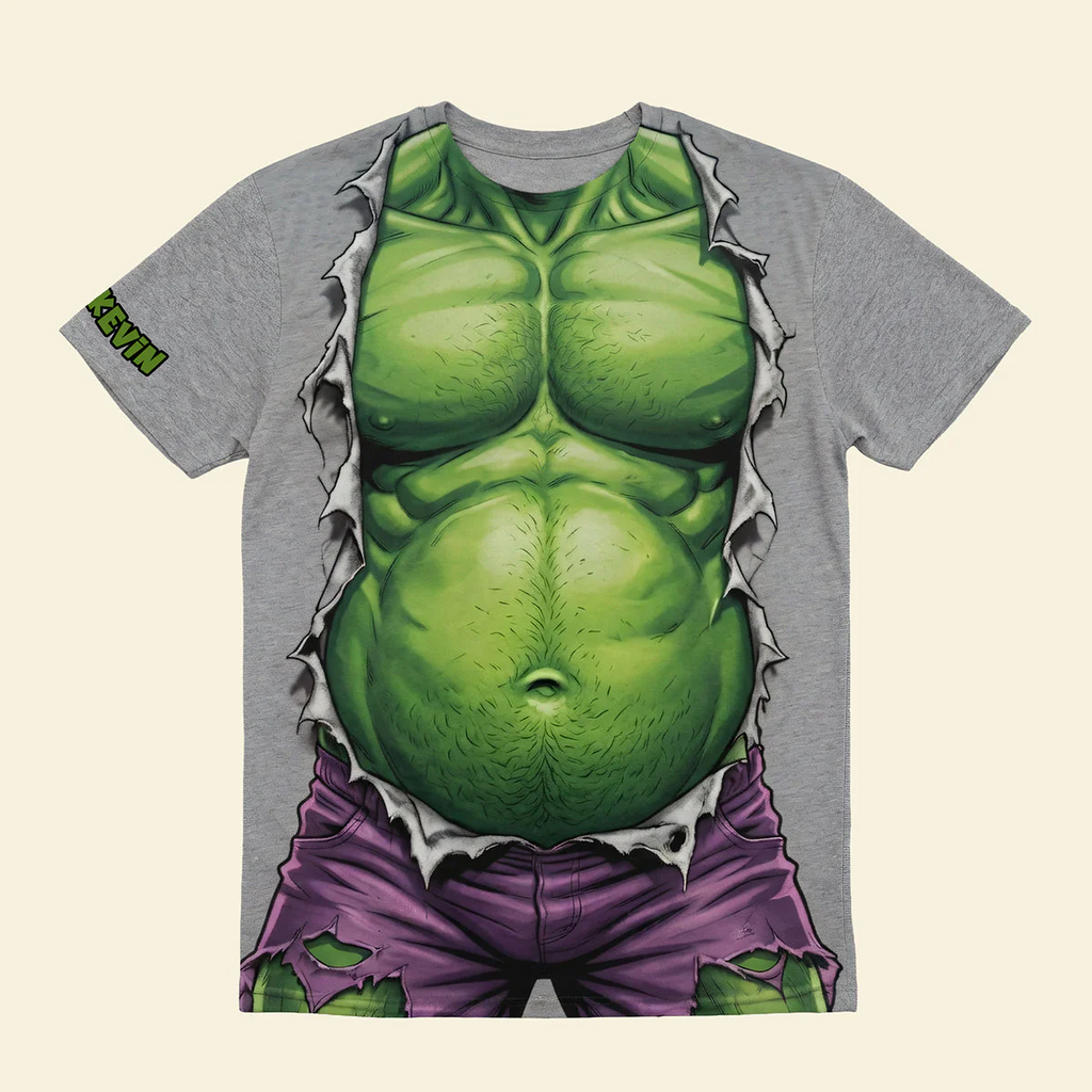 Funny Green Monster Personalized AOP T-Shirt Gift for Dad or Grandpa