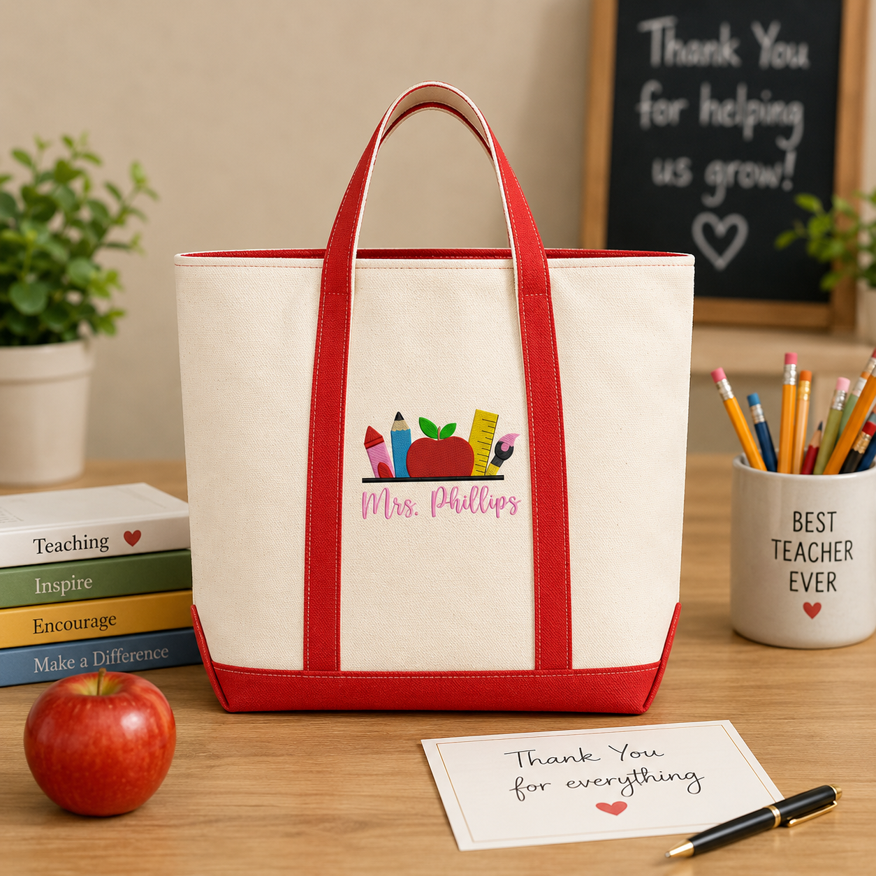 Personalized Teacher Tote Bag with Embroidered Name - Gift for Back to School