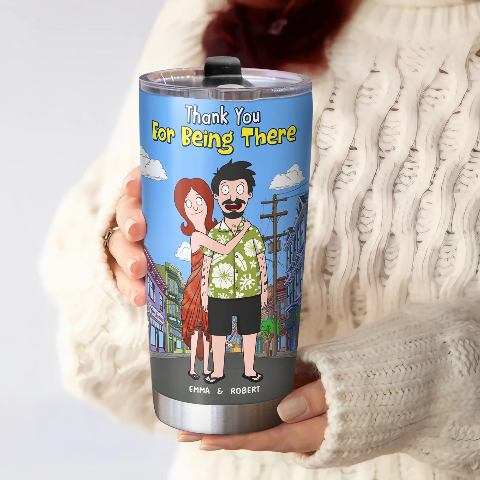 Personalized Thank You Cartoon Tumbler Gift for Couple Anniversary