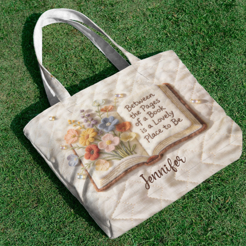 Personalized Quilted Tote Bag for Book Lovers - Custom Gift for Her