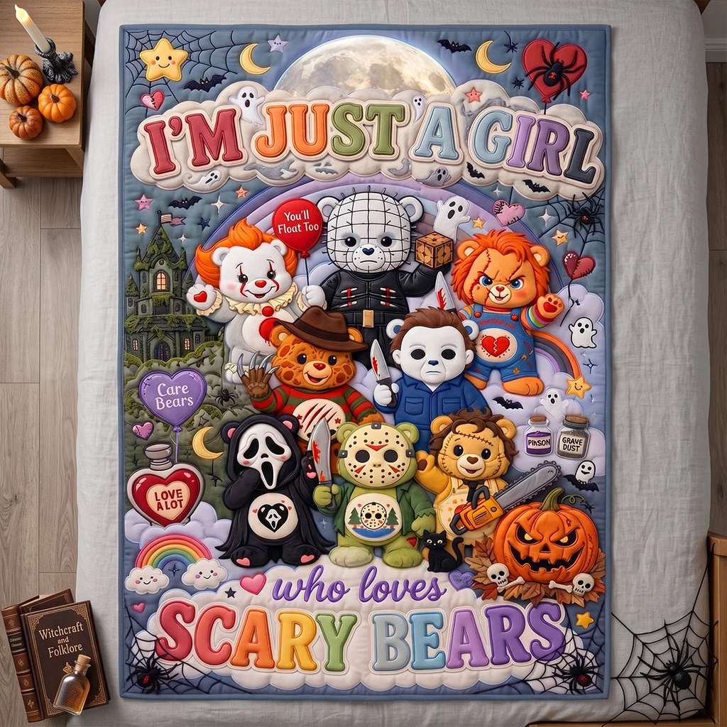 Personalized Scary Bears Blanket Custom Name Halloween Gift for Horror Movie Fans Blanket GradoCreations