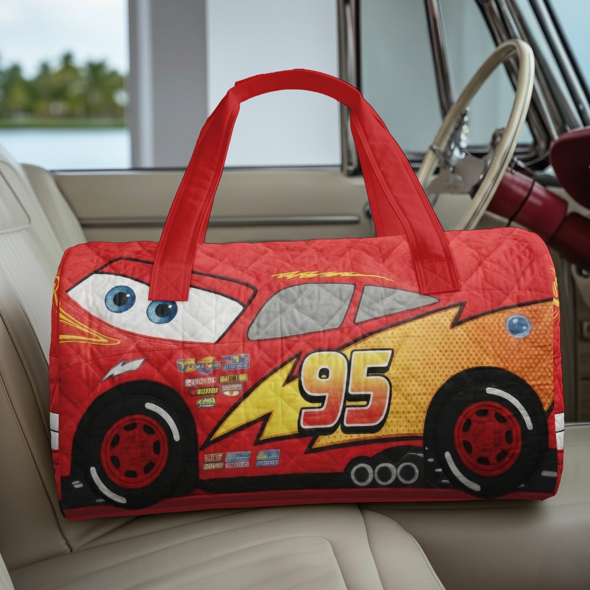 Personalized Lightning McQueen Quilted Duffle Bag for Kids | Travel Gift