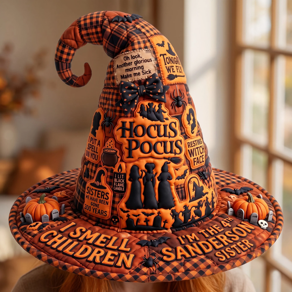 Personalized Quilted Witch Hat Gift for Halloween - Hocus Pocus Theme Quilt Witch Hat GradoCreations