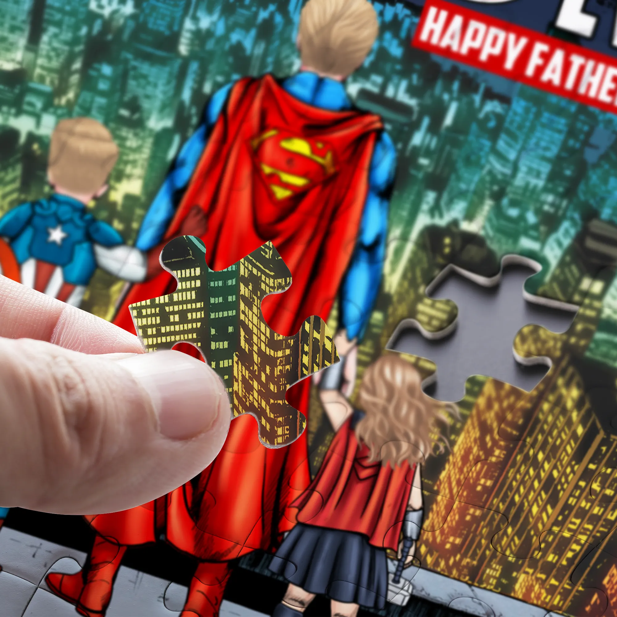 Personalized Superhero Puzzle Best Dad Ever with Kids Gift