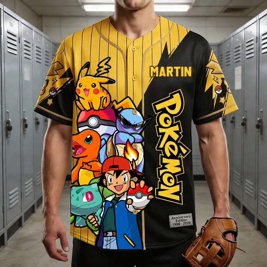 Personalized Pokémon Baseball Jersey for Kids & Adults - Anniversary Gift