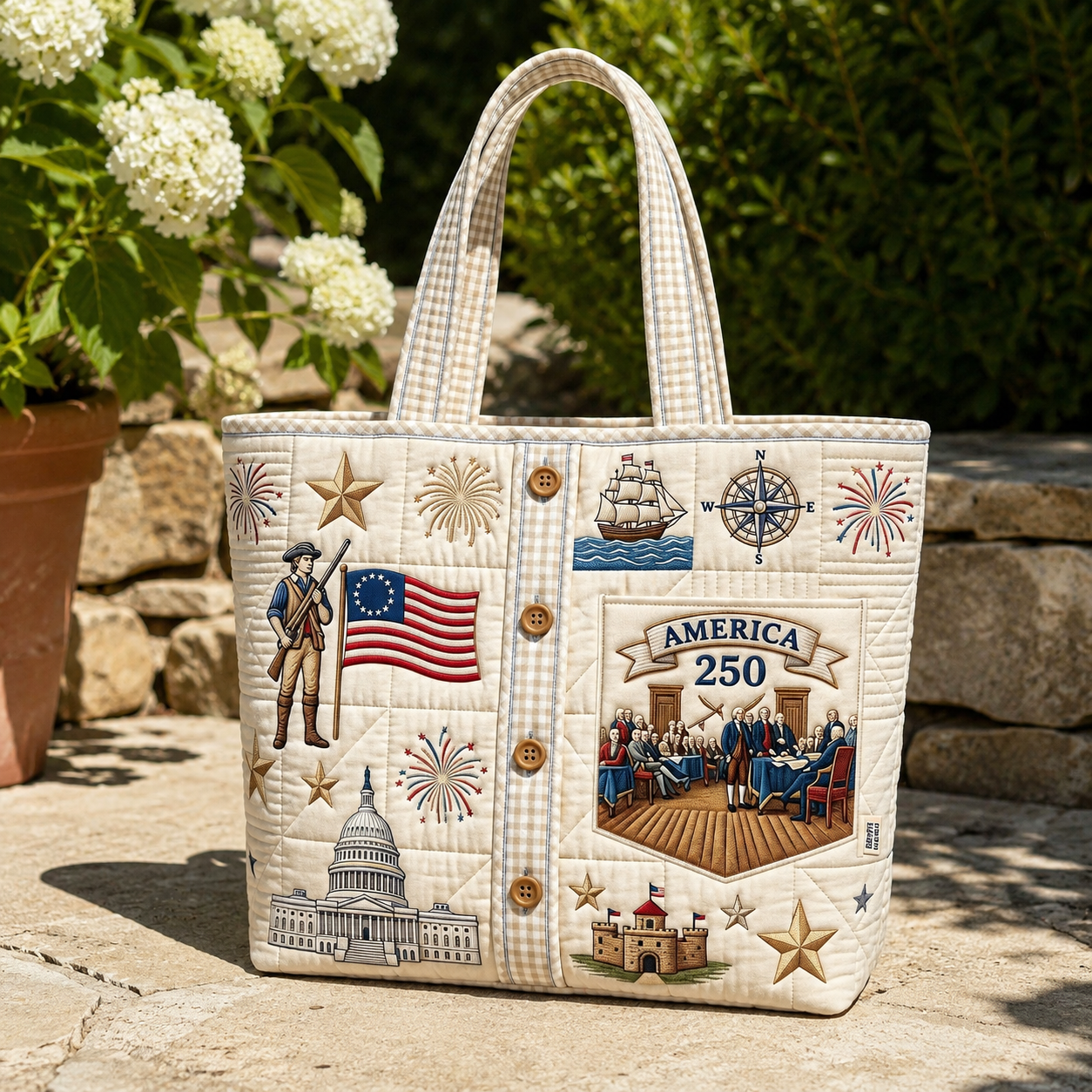 Personalized Patriotic Quilted Tote Bag 250th Anniversary Gift for Her