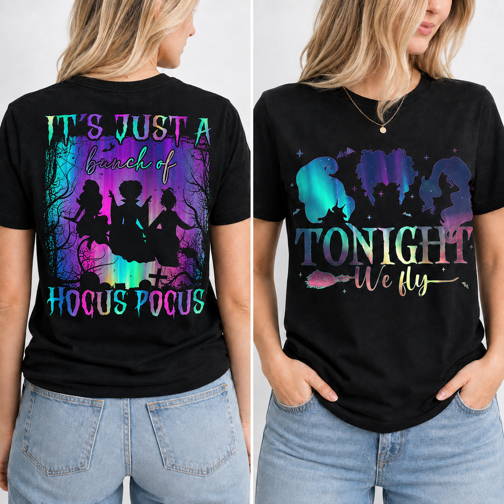 Personalized Halloween Shirt with Neon Witch Design for Her Cotton Apparel GradoCreations