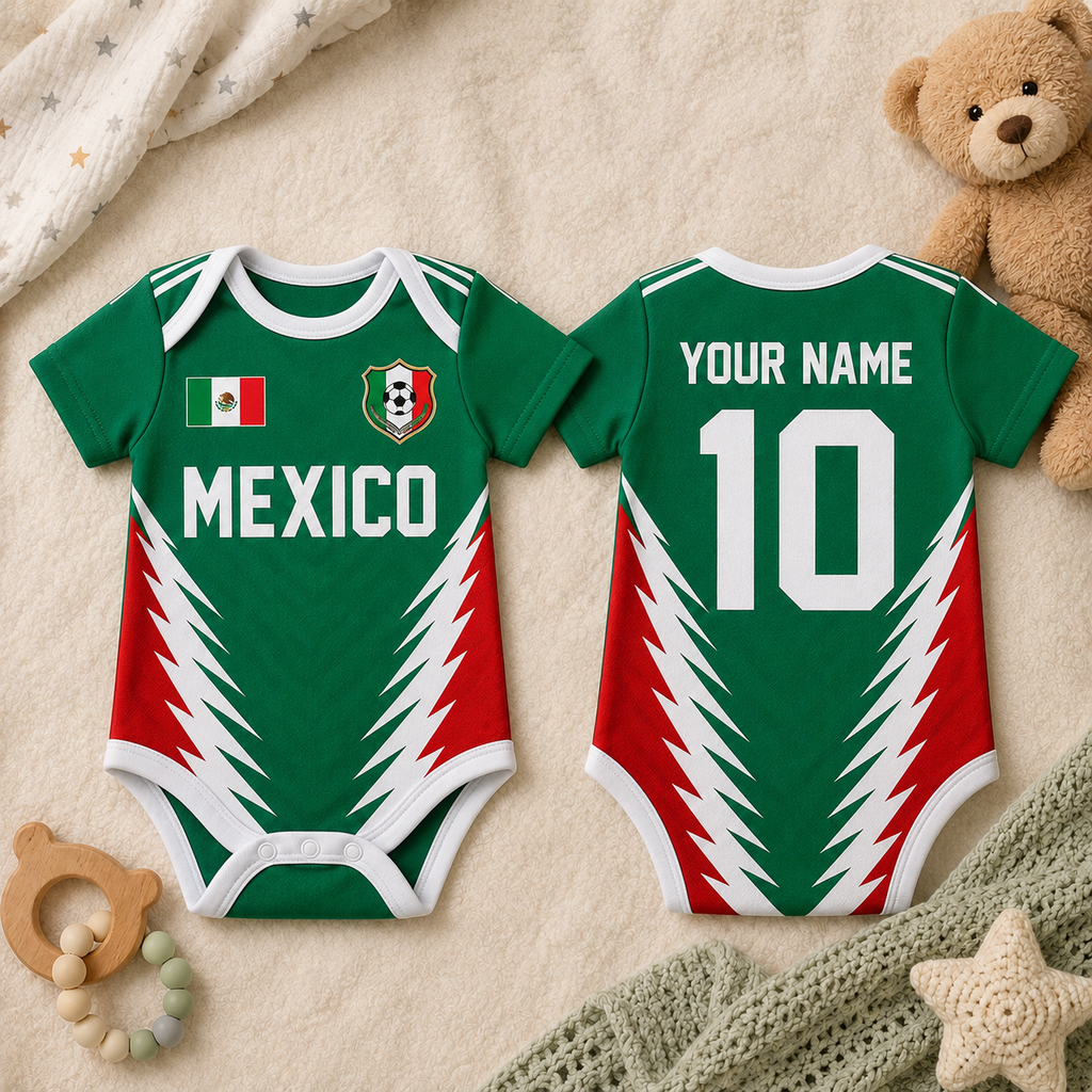 Personalized Baby Jersey Bodysuit Mexico Soccer 2026 Gift for New Parents