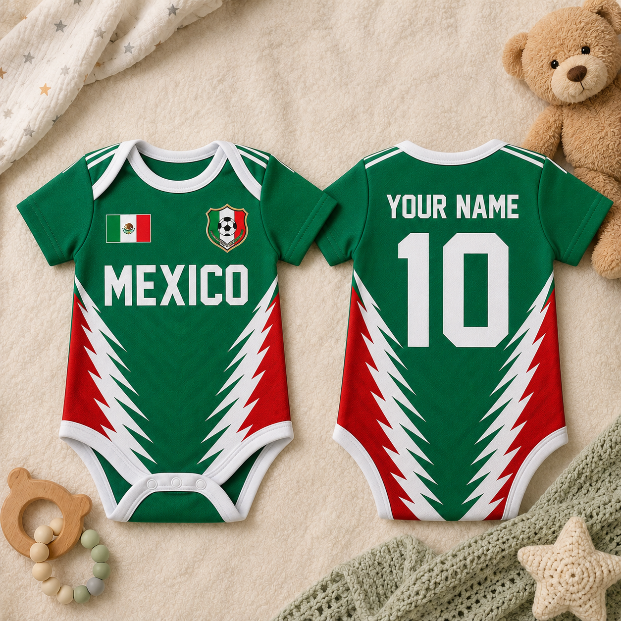 Personalized Baby Jersey Bodysuit Mexico Soccer 2026 Gift for New Parents