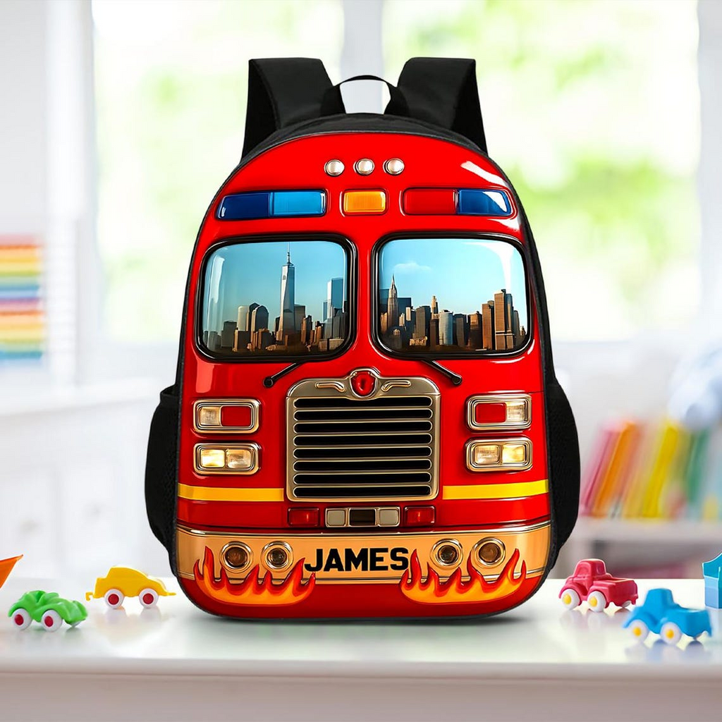 Personalized Firetruck Backpack Set with Custom Name for Kids Back to School Gift
